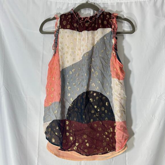 Anthropologie Fantasia Metallic Clip Dot Tank Black Sleeveless Sparkle Top 10 - Picture 3 of 7